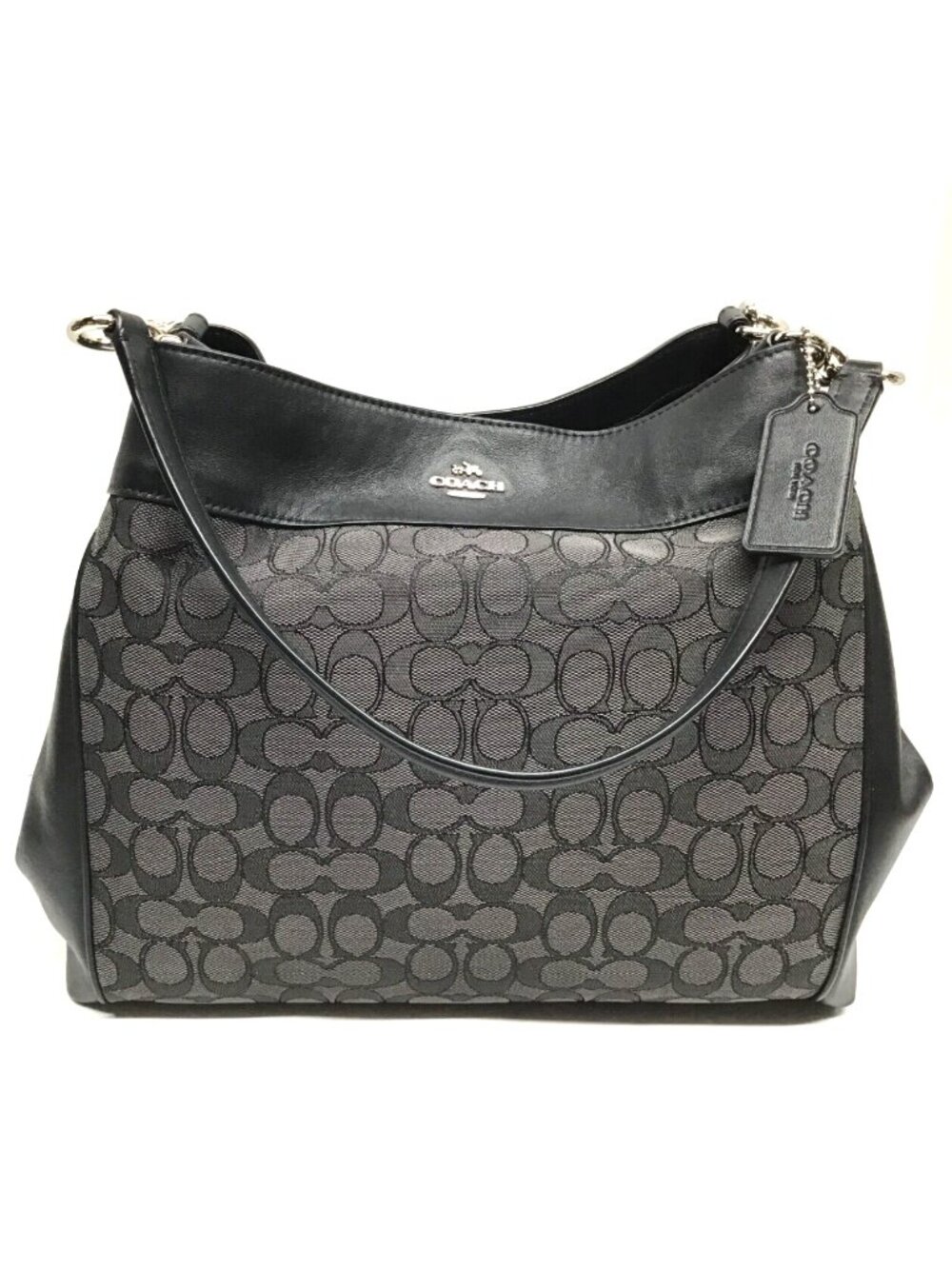 Coach Lexy Signature Hobo Black Smoke Handbag Shoulder Purse F57612